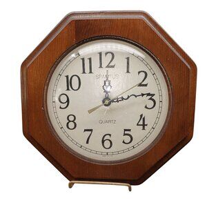 Spartus Vintage Octagon Wall/Table Clock Wood 10"